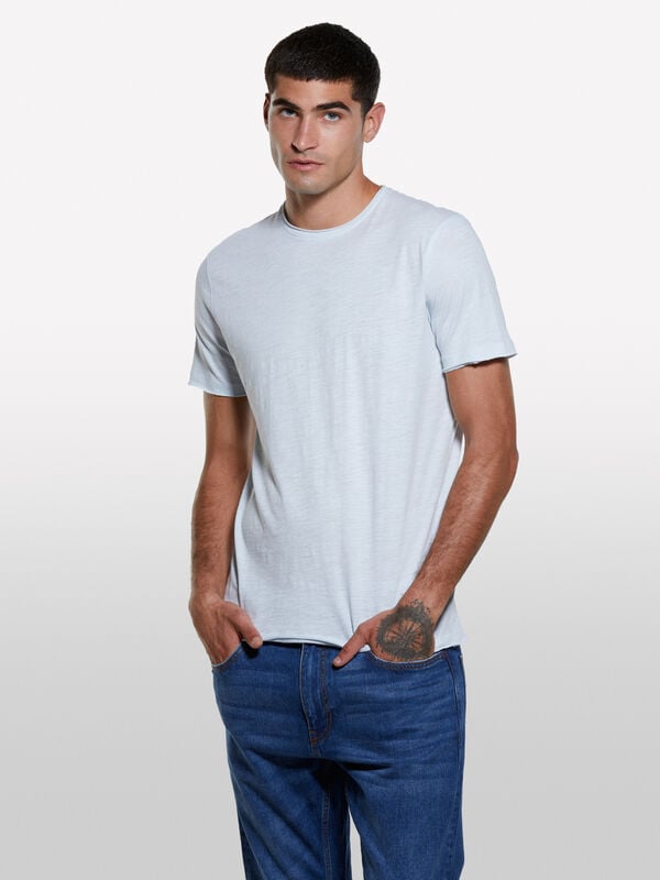 Light blue slim fit short sleeve t-shirt Light blue slim fit short sleeve t-shirt - men's short sleeve t-shirts | Sisley