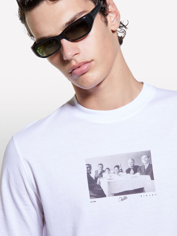 100% organic cotton white t-shirt with print - men's short sleeve t-shirts | Sisley