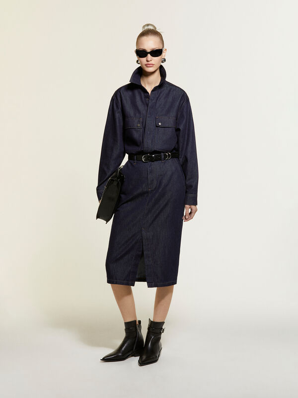 Dark blue denim shirt - women's shirts | Sisley