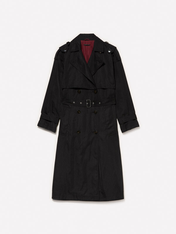 Black comfort fit trench coat with belt - women's trench coats & rain coats | Sisley