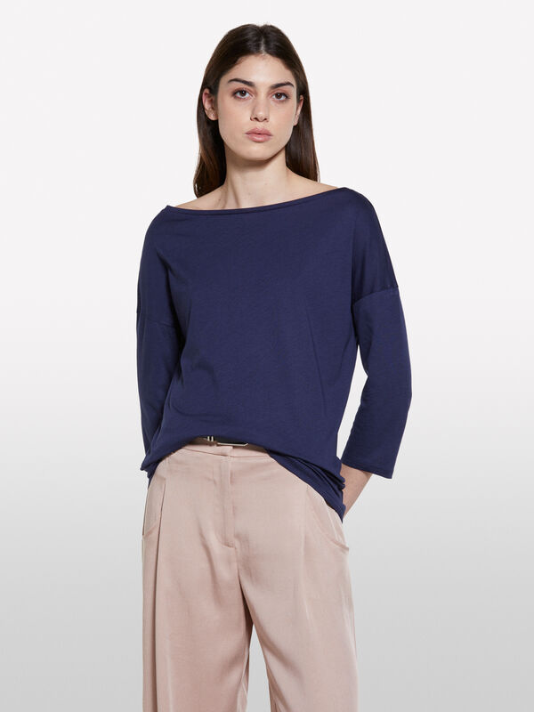 Blue t-shirt with boat neck - women's long sleeve t-shirts | Sisley