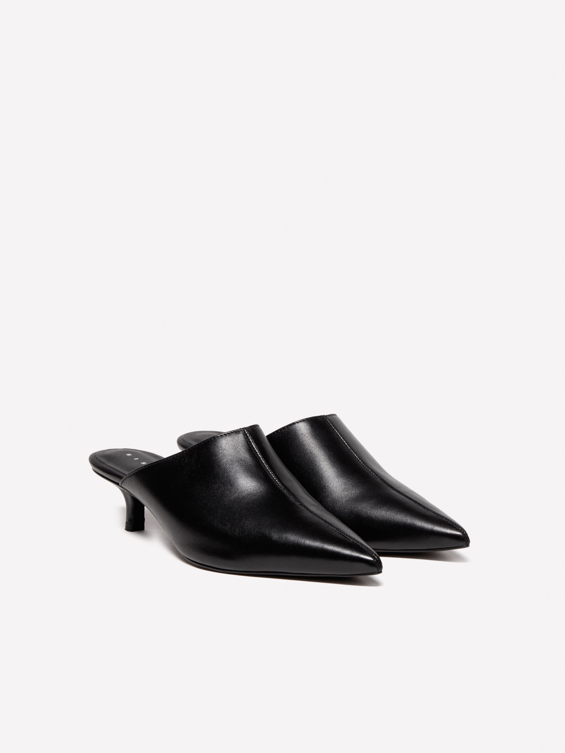 Black leather mules low heel deals