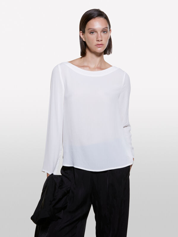 White blouse with boat neck - women's blouses | Sisley