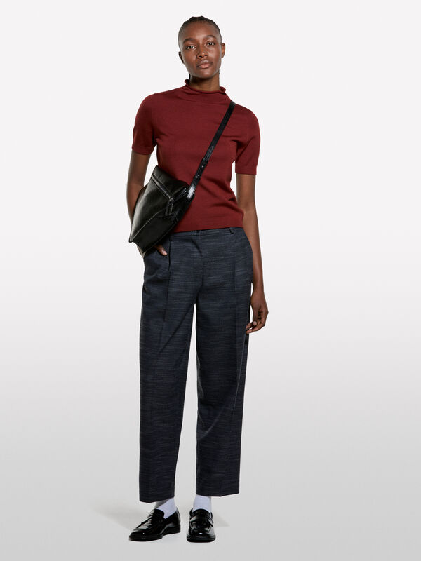 Brick red sweater with half sleeves - women's high neck sweaters | Sisley