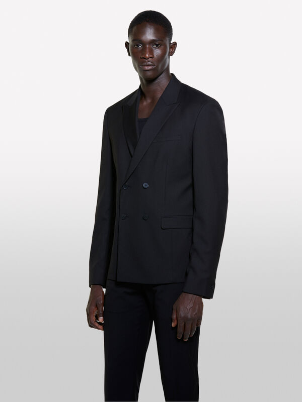 Black slim comfort fit double-breasted blazer - men's blazers | Sisley