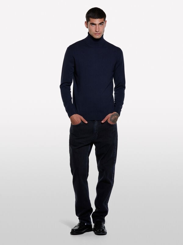 Dark blue sweater with high neck - men's high neck sweaters | Sisley