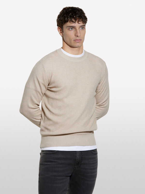 Beige crew neck sweater - men's crew neck sweaters | Sisley