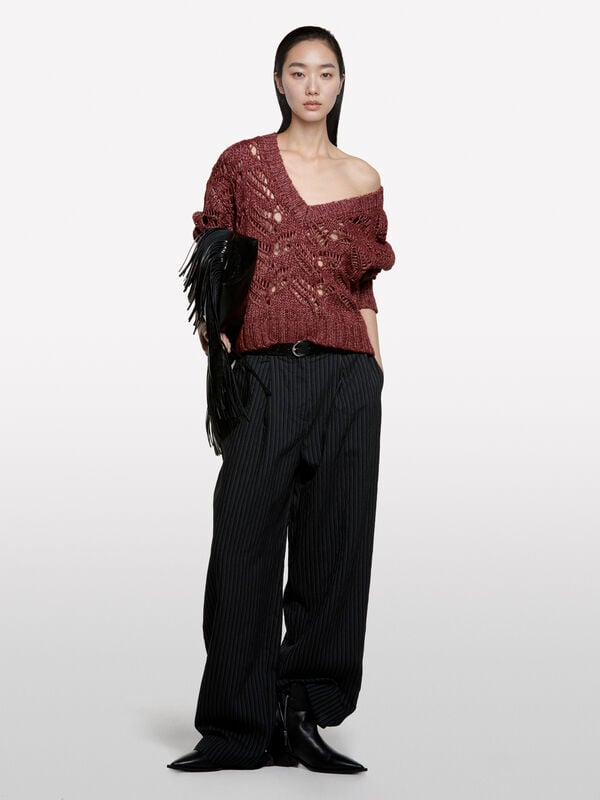 Black striped trousers - women's palazzo trousers | Sisley