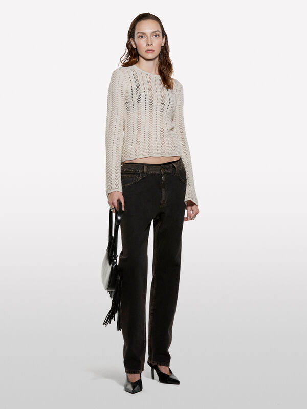 Dove gray sweater with bell sleeves - women's crew neck sweaters | Sisley