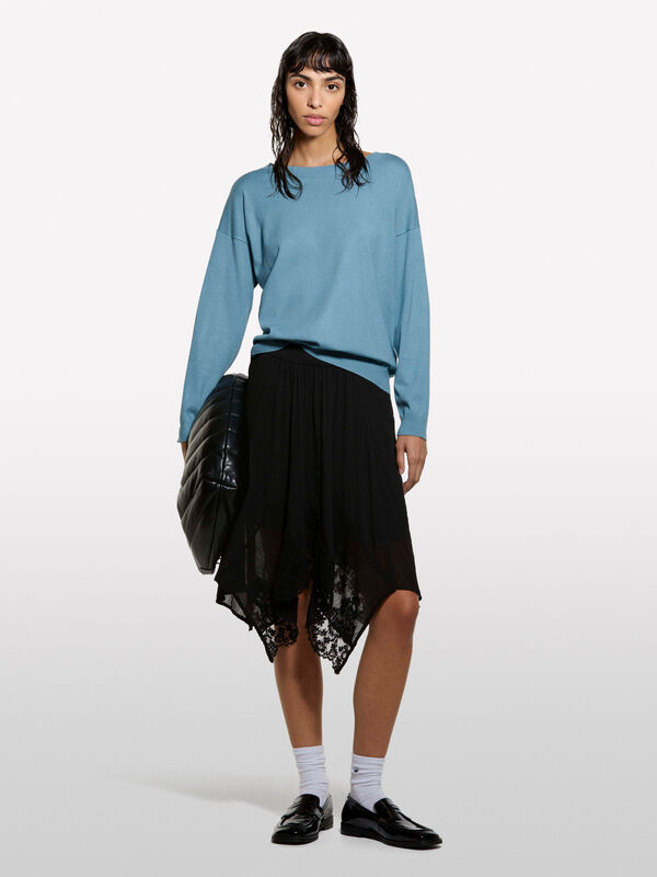 Powder blue boat neck top - women's boat neck sweaters | Sisley