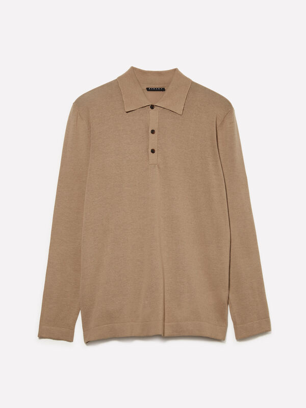 Camel knit polo - men's v-neck sweaters | Sisley