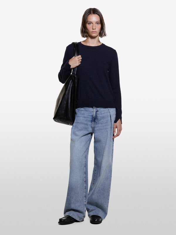 Dark blue regular fit crew neck sweater - women's crew neck sweaters | Sisley