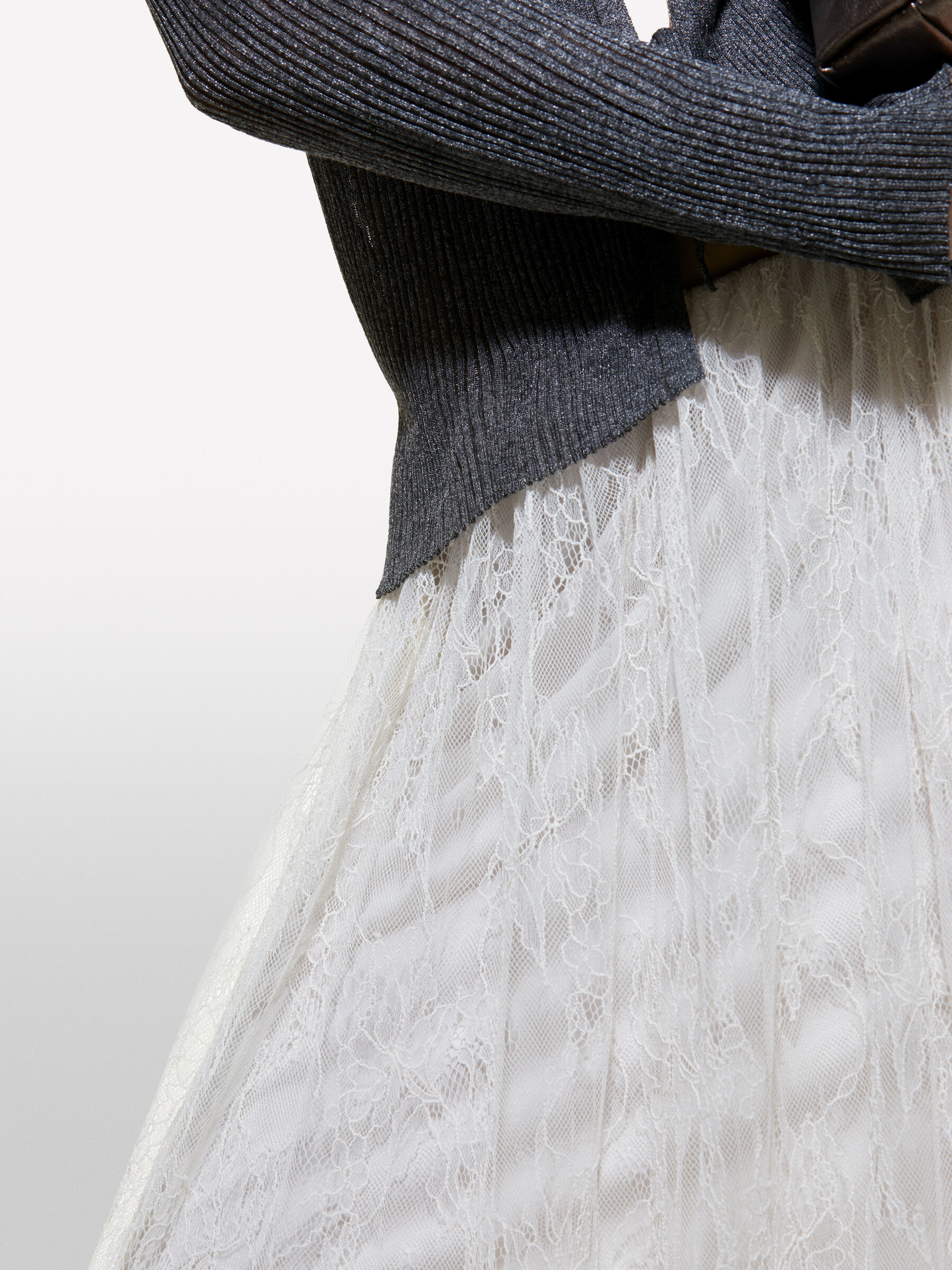 Long cream white lace skirt