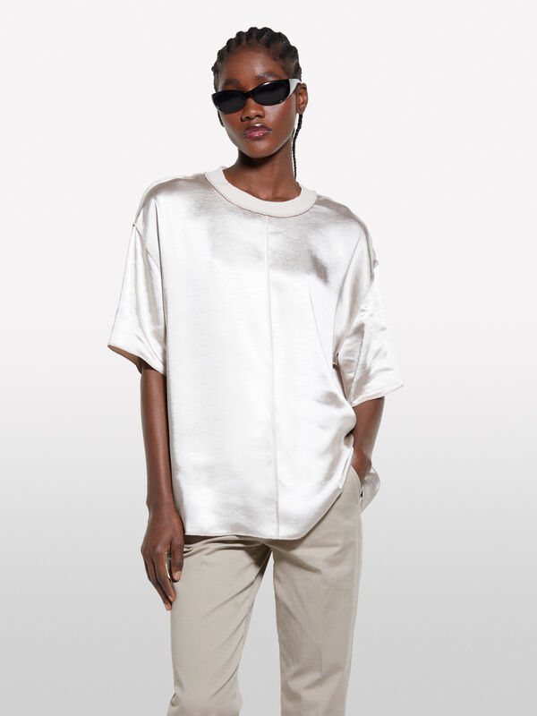Cream white oversized satin blouse - women's blouses | Sisley