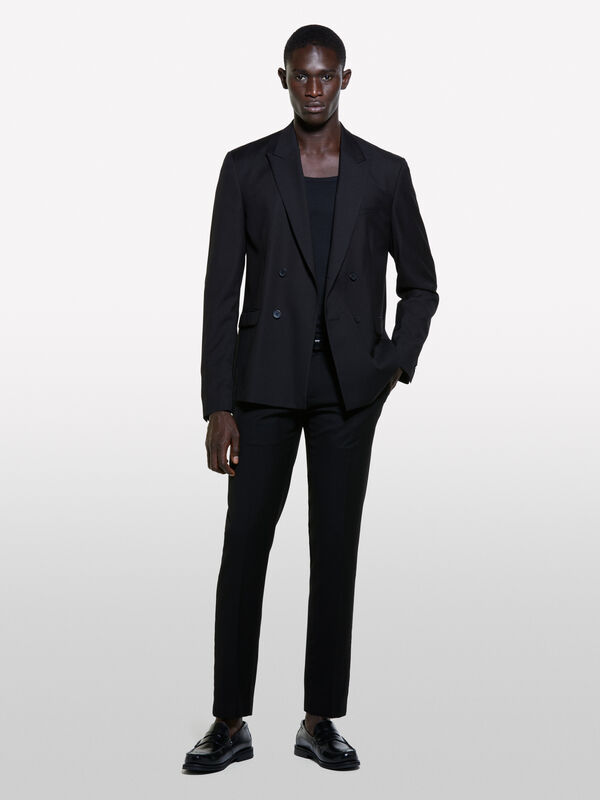 Black slim comfort fit double-breasted blazer - men's blazers | Sisley