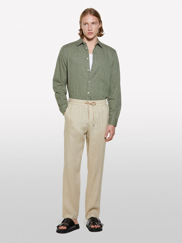 Sand beige 100% linen joggers - men's joggers | Sisley
