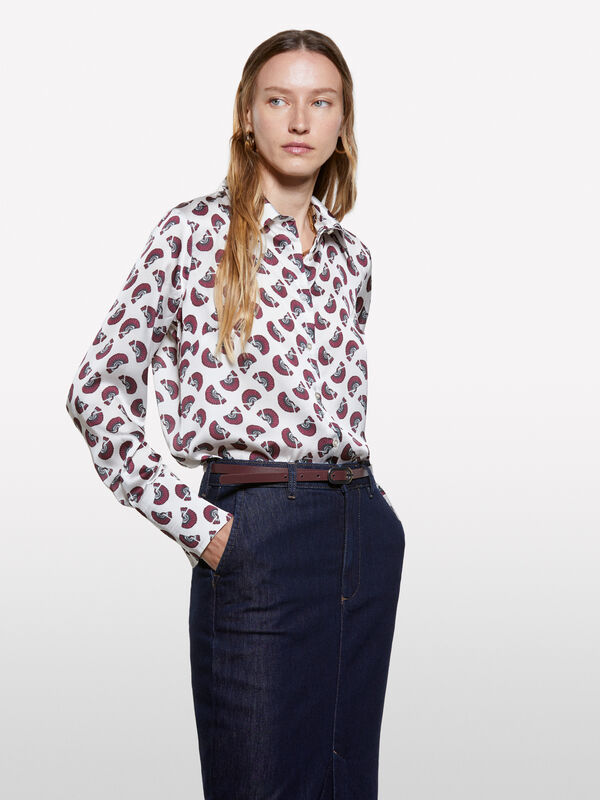 Cream white shirt in printed satin - women's shirts | Sisley