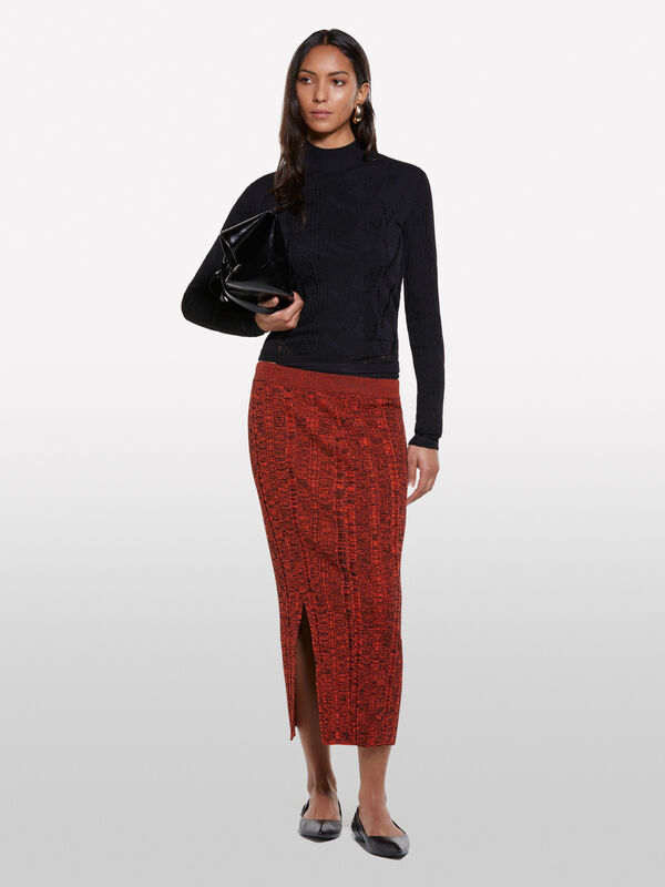Red knit skirt - women's midi skirts | Sisley