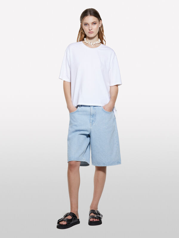 Black t-shirt with opening on the back - women's short sleeve t-shirts | Sisley