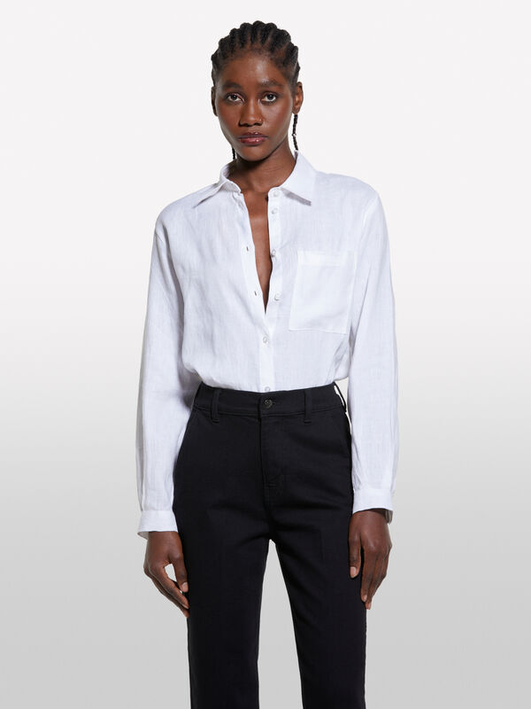 White shirt in 100% linen - women's shirts | Sisley