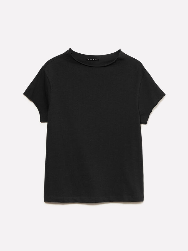 Black t-shirt with halter neck - women's short sleeve t-shirts | Sisley