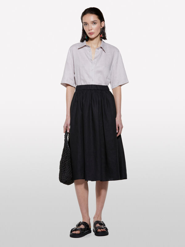 Black midi skirt in 100% linen - women's midi skirts | Sisley