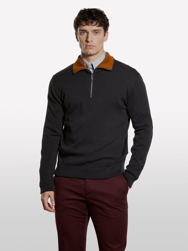 Dark gray sweater with zipper Dark gray sweater with zipper - men's high neck sweaters | Sisley