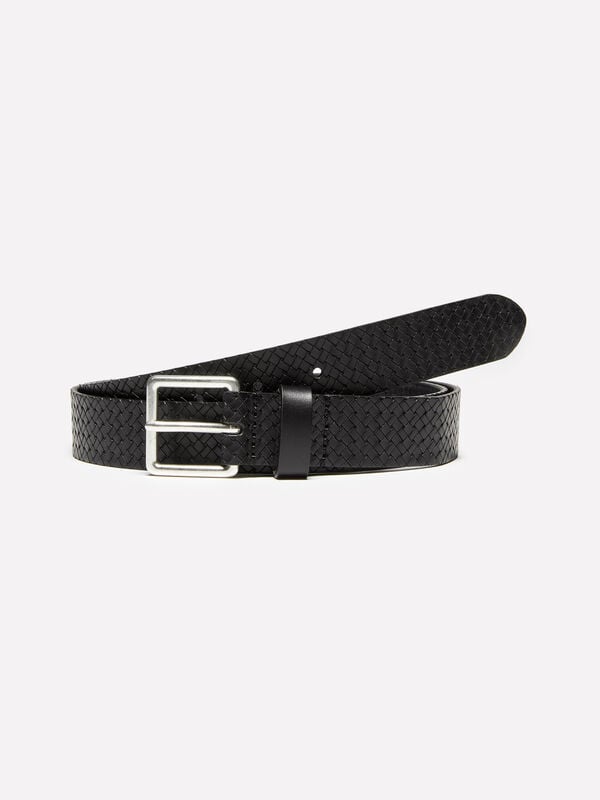 Black leather belt with woven effect - men's belts | Sisley