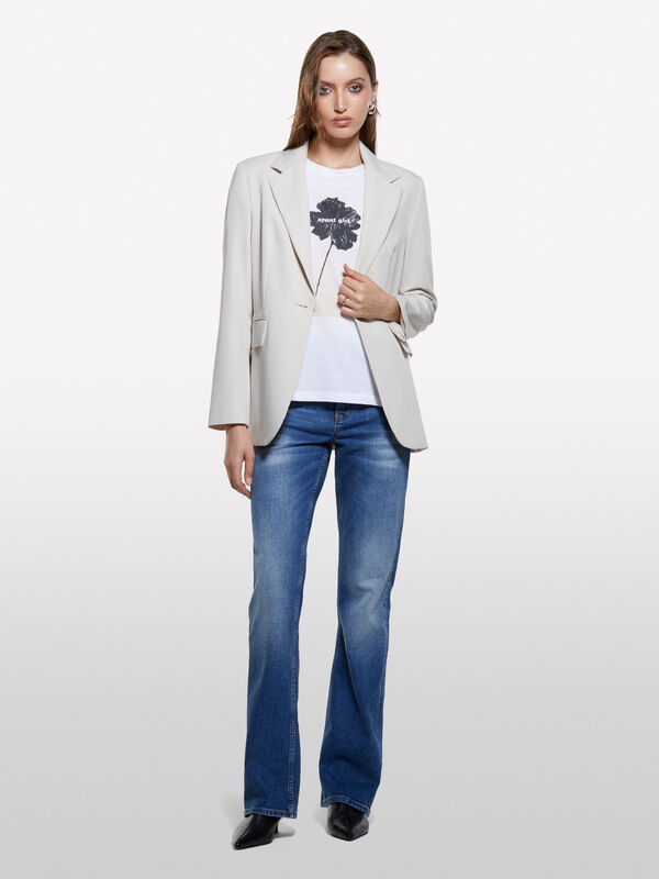 White t-shirt with floral print White t-shirt with floral print - women's short sleeve t-shirts | Sisley