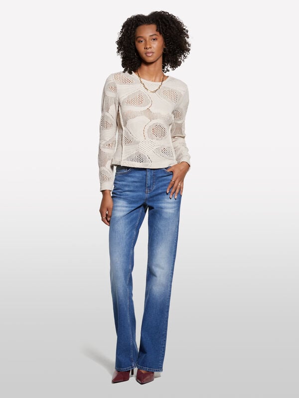 Dove gray textured t-shirt - women's crew neck sweaters | Sisley