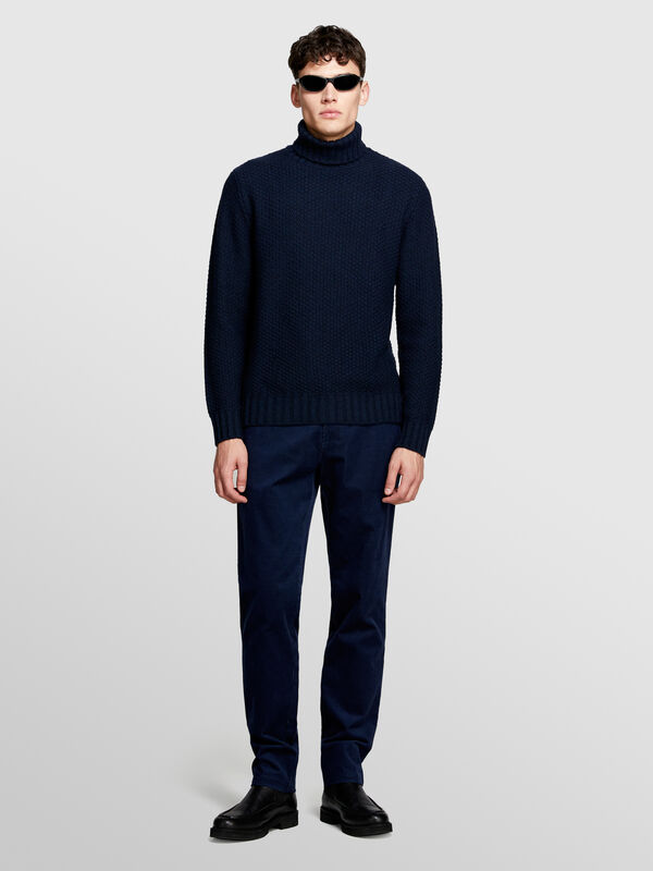 Dark blue textured sweater with high neck - men's high neck sweaters | Sisley