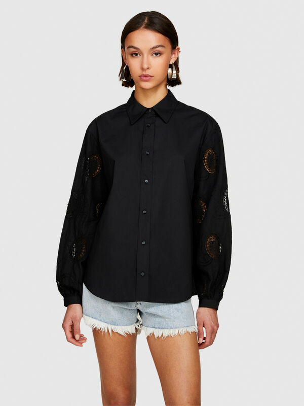 Shirt with embroidered and knotted sleeves - women's shirts | Sisley