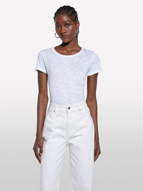 White crew neck t-shirt - women's short sleeve t-shirts | Sisley