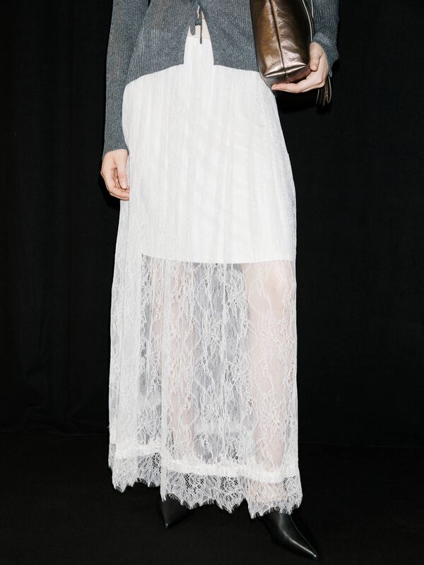 Long cream white lace skirt - women's long skirts | Sisley