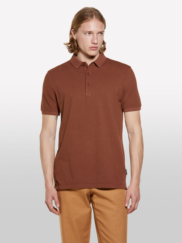 Dark brown 100% cotton polo - men's short sleeve t-shirts | Sisley