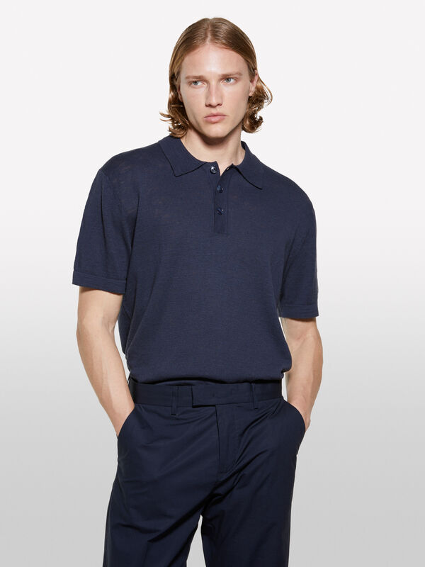 Blue regular fit linen blend polo - men's polos | Sisley