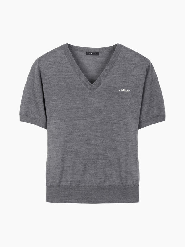 Gray sweater with embroidery - sisley k v-neck sweaters | Sisley K