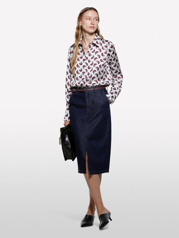 Cream white shirt in printed satin - women's shirts | Sisley
