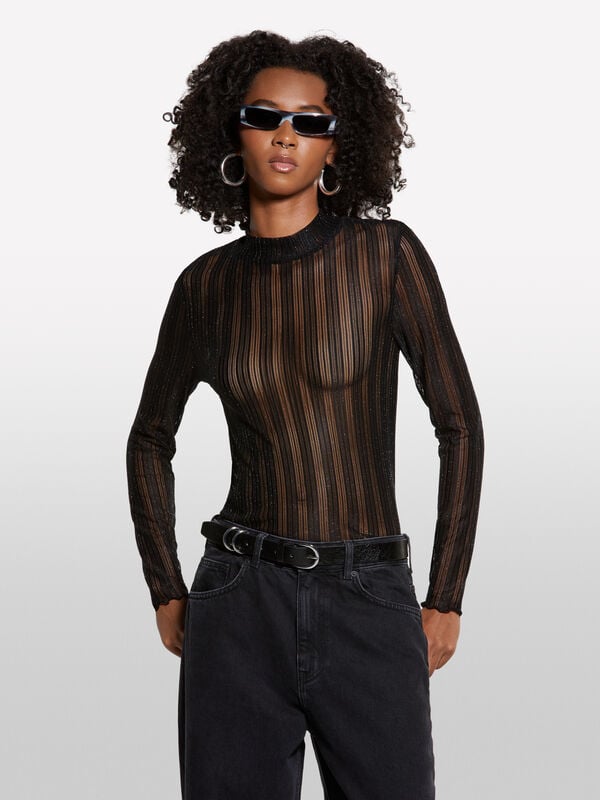 Black sheer t-shirt - women's long sleeve t-shirts | Sisley