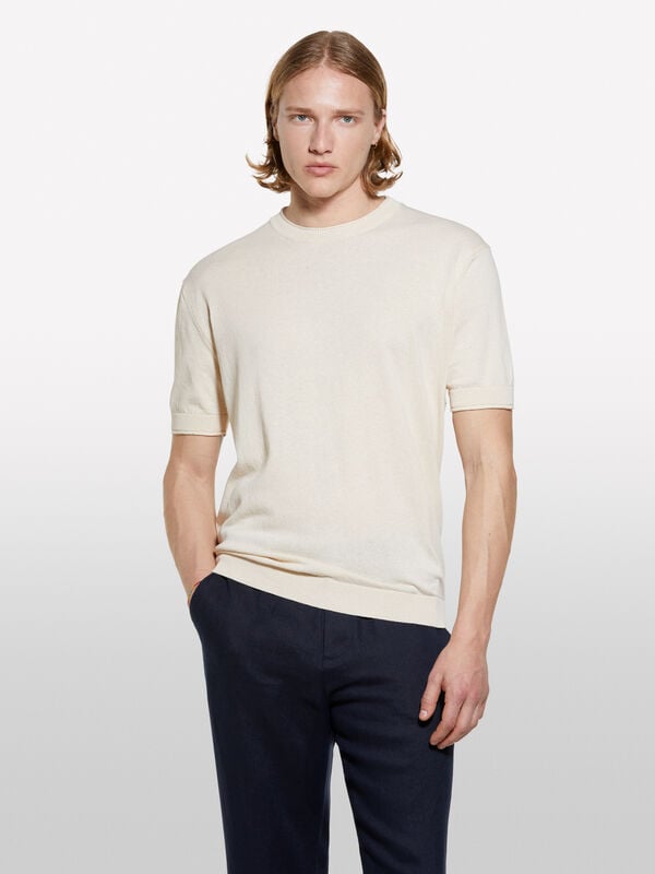 Cream white short sleeve top - new arrivals men | Sisley