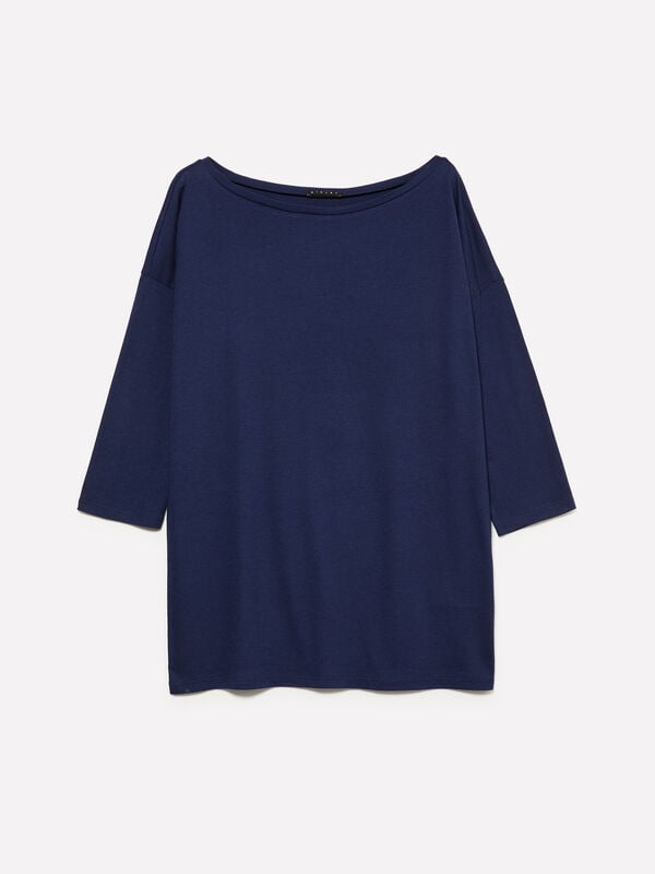 Navy blue t-shirt with boat neck - women's long sleeve t-shirts | Sisley