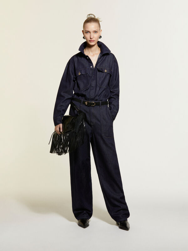 Dark blue denim jumpsuit - women's jumpsuits | Sisley