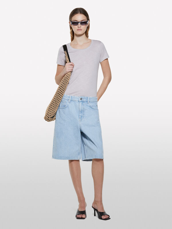 Gray t-shirt with round neck - women's short sleeve t-shirts | Sisley
