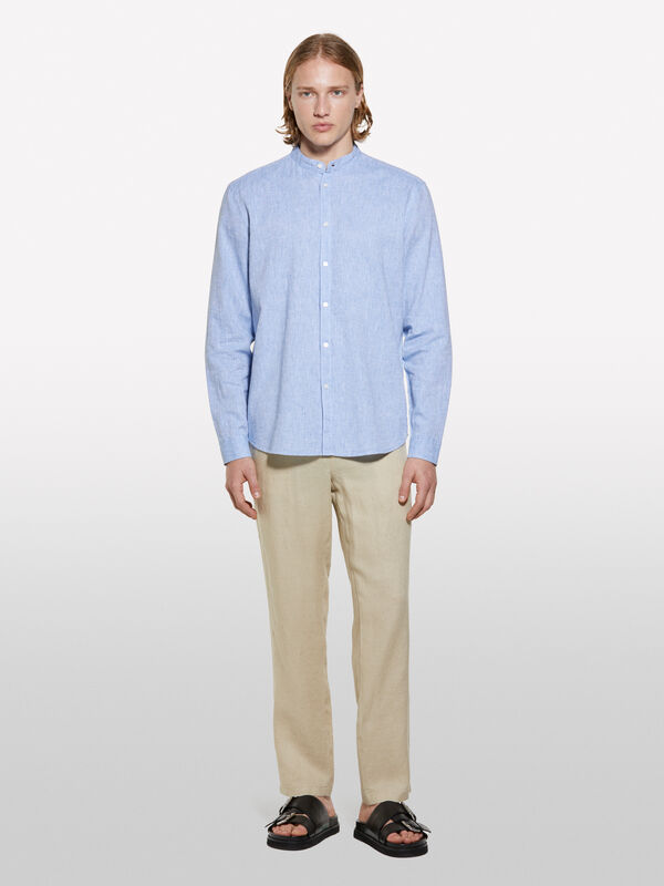Light blue Mandarin collar shirt - men's regular fit shirts | Sisley