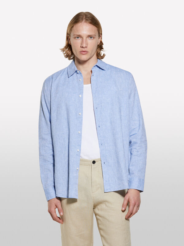 Light blue linen blend shirt - men's regular fit shirts | Sisley