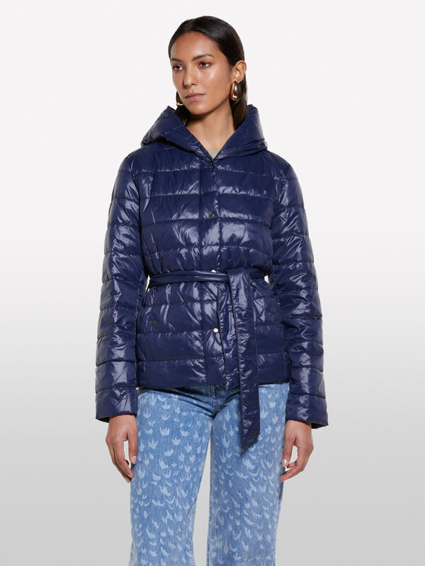 Blue padded jacket with sash - women's puffer jackets and coats | Sisley
