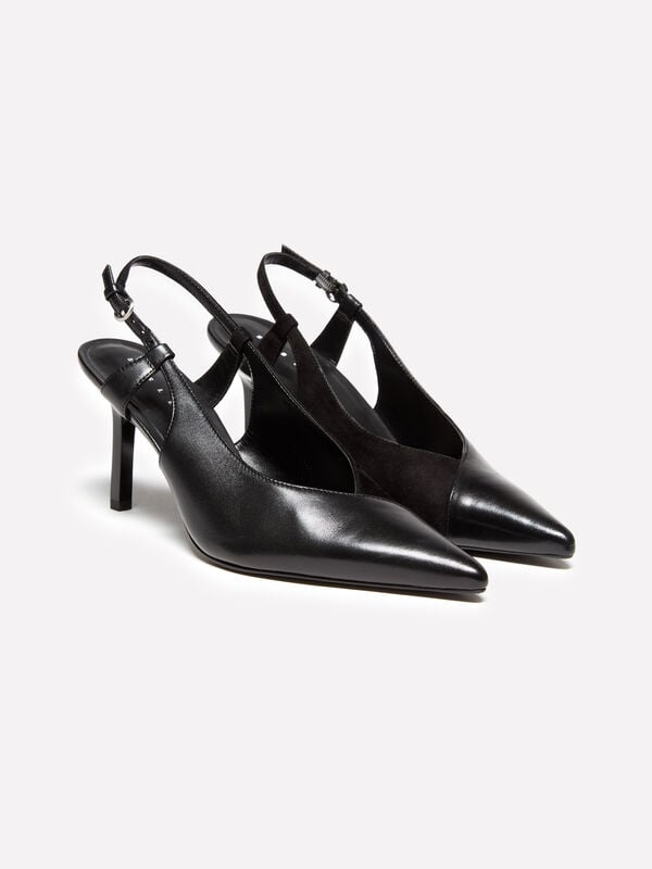 Black slingbacks in 100% leather - women's heels | Sisley