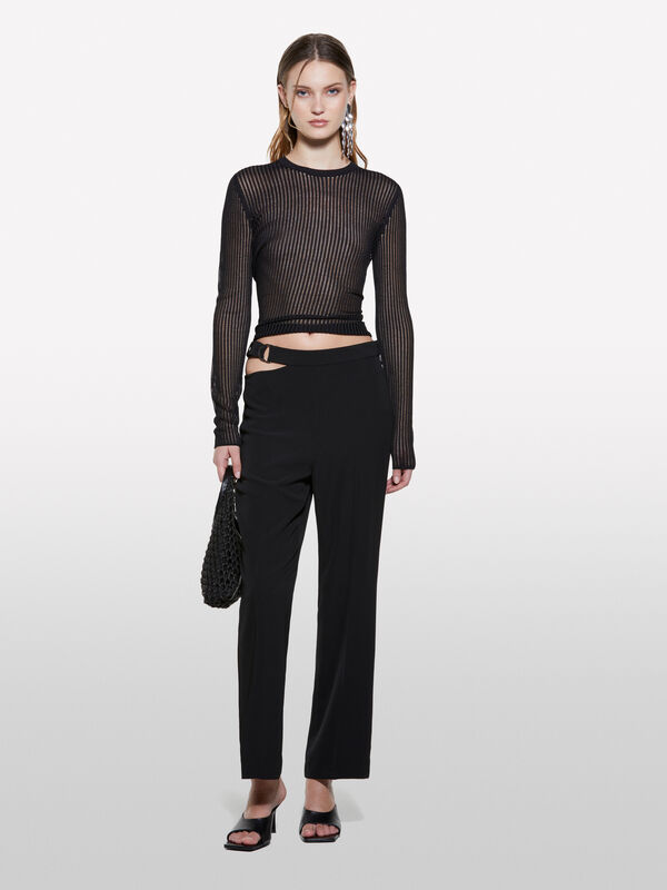 Black trousers with chain - women's slim fit trousers | Sisley