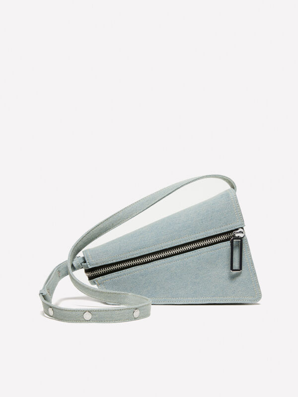 Asymmetric denim bag with shoulder strap  - women's shoulder and crossbody bags | Sisley