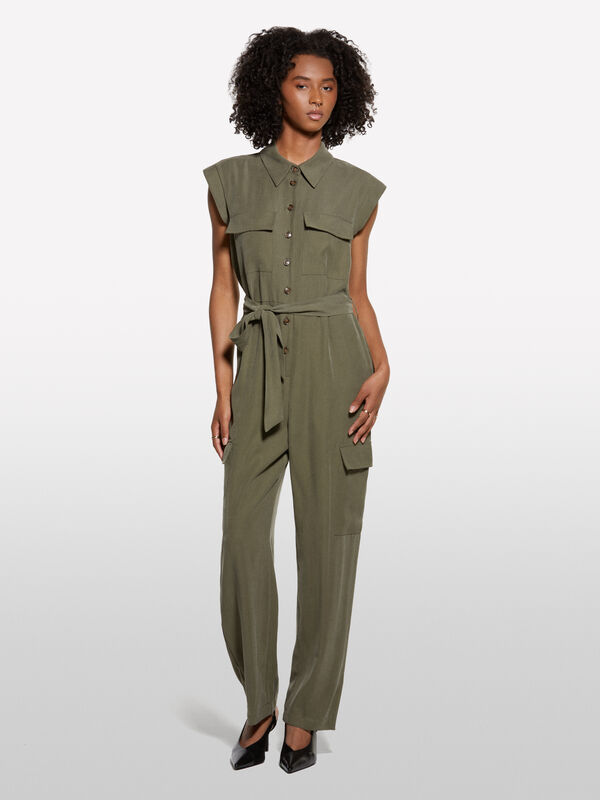 Military green cargo jumpsuit - women's jumpsuits | Sisley